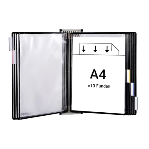 TARIFOLD Expositor de pared A4 para catálogos con fijación y 10 fundas PVC, color negro, TAA414107