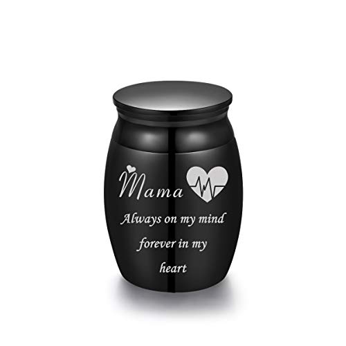 Sunling Mini Stainless Steel Decorative Cremation Keepsake Urns for Ashes 1.57 Inch High Small Funeral Urns Memorial Ashes Holder Share with Familiy Members-Black Color