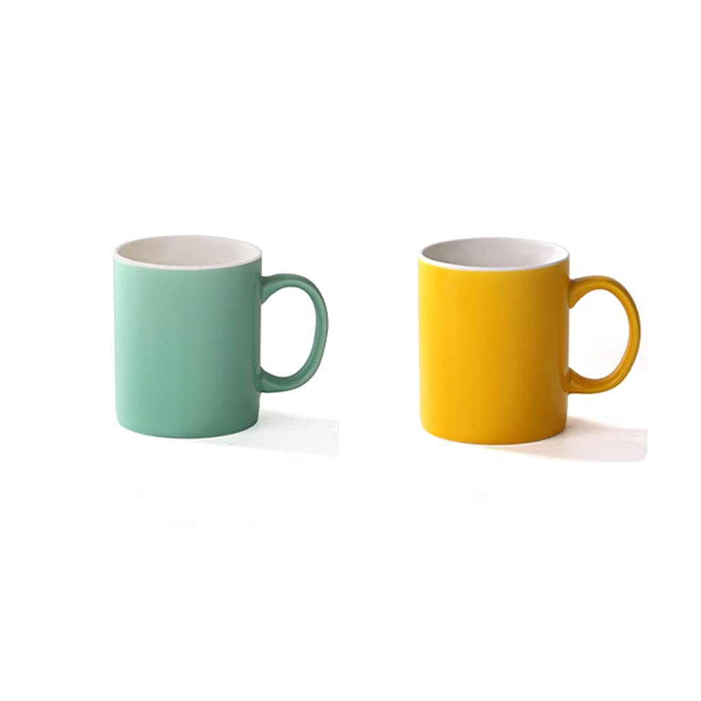 Generic Tazas de Café de Cerámica de Color, Juegos de Cerámica de Fondo Plano, Tazas de Café Multicolor Brillantes/Verde + Amarillo/330 Ml
