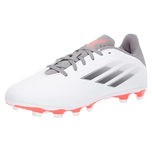 adidas unisex adult X Speedflow.4 Flexible Ground Soccer Shoe, White/Iron Metallic/Solar Red, 11 Women Men US