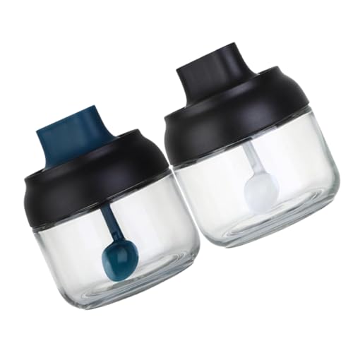 Unomor 2Pcs Glass Sealed Seasoning Jars Airtight Condiment Pots for Home Kitchen and Restaurant Use Elegant Spice Shaker Random Color and Stylish Design