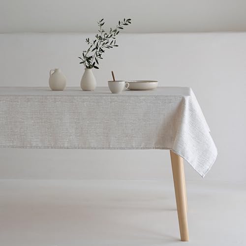 ANTILO TEXTIL Mantel Antimanchas y Repele Líquidos (Easy Clean) – Diseño Geométrico Discreto – Tejido Resistente – Color Beige - Tamaño 140 x 240 cm - Ideal para Comedor y Cocina – Hecho en España