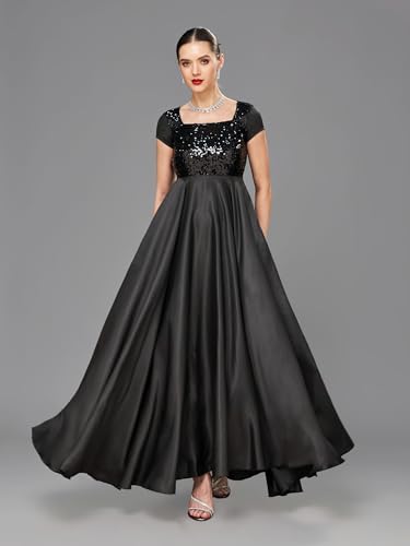 Image of Miss Chase Women's Round Neck Sleeve Embellished Fit Flare Maxi Dress