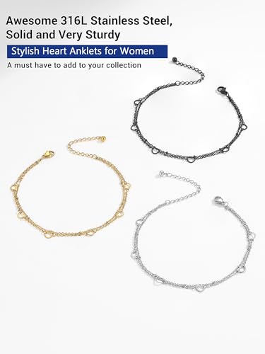PROSTEEL Waterproof Heart-Shaped Stainless Steel Ankle Bracelets for Women - Adjustable Foot Chains for Summer Style - Image 6