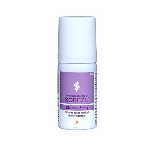 Image of Soreze Cleanse Medical Adhesive Remover Spray | Alcohol Free & Safe on Skin | No Sting and Painless | Quick Dry & Non Sticky Formula | Pack of 1 | 30ml