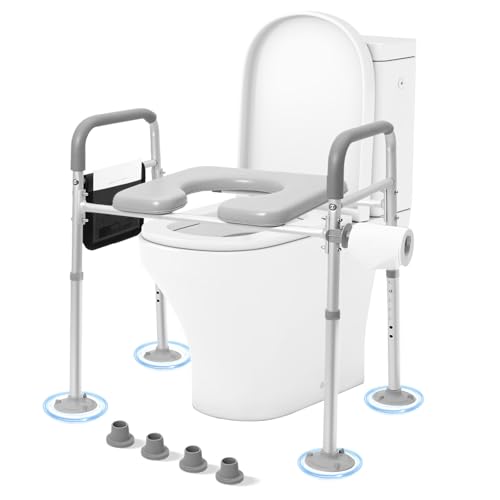 Auveach Rehausseur WC pour personnes âgées avec accoudoirs 7 niveaux de hauteur réglable, rehausseur bidet, WC confortable pour personnes âgées, handicapées, avec pieds antidérapants, charge 150 kg