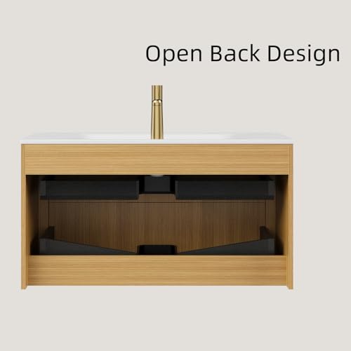Image of 36 inch Wall-Mounted Bathroom Vanity Cabinet with Sink, Light Oak