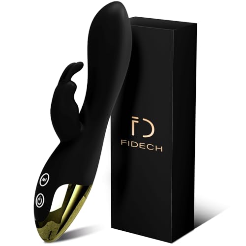 FIDECH G Spot Rabbit Vibrator Sex Toys for Clitoris G-spot Stimulation Waterproof Dildo Vibrator with 10 Powerful Vibrations Dual Motor Stimulator for Women or Couple Fun Dark Black