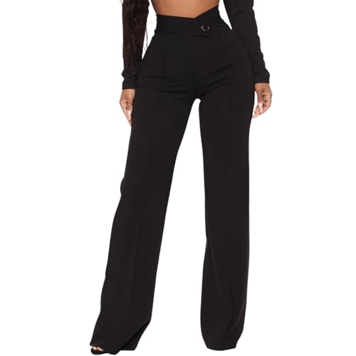 Wide Leg Work Pants for Womens High Waisted Pants Business Office Trousers Straight Leg Pants for Curvy Bottom2