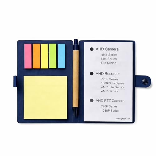Image of AccuPrints Compact Sticky Notes Organizer with Pen Holder Navy Blue Paper Cover Colorful Sticky Tabs Button Closure 15.3x10cm To Do List Pad