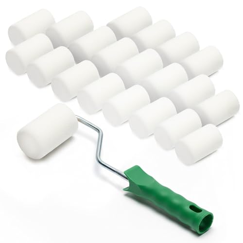 ToolSpace 20x Lackierwalze 5 cm mit Griff Superfein Schaumstoffrolle 50 kg/m³ Schaumstoff Dichte Lacke Lasur Acryl Lösungsmittelbeständig Nicht-Aggressive Malerrolle Lackrolle Feinarbeiten Türen Möbel
