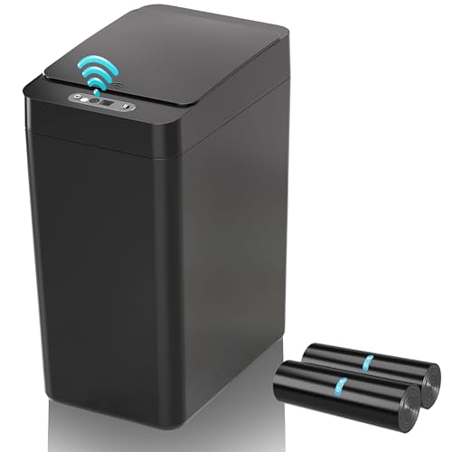 kaylowe Automatic Bathroom Trash Can Touchless 2.6 Gallon Garbage Cans with Lid Small Slim Motion Sensor Smart Trash Bin for Kitchen, Bedroom, Office, Living Room, Black