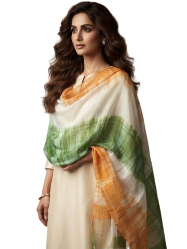 Image of DUPATTA BAZAAR Women's Shibori Tri Colour Cotton Silk Blend Dupatta with Tasselled Border | Lightweight Ethnic Stole for Kurti, Suit, Festive and Casual Wear (Design-1, Free Size)