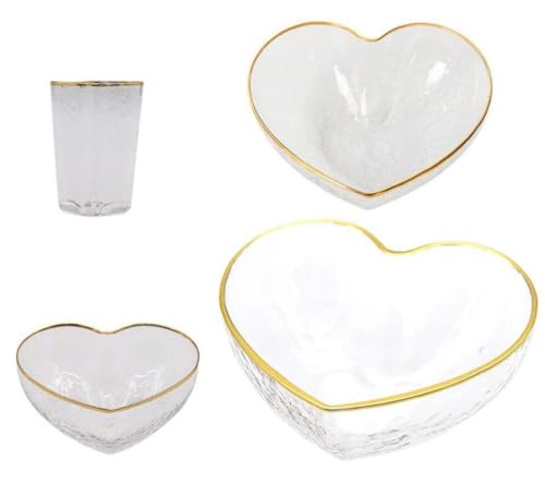 Romantic LOVE Phnom Penh Glass Salad Bowl Dessert Bowl Fruit Plate Creative Transparent Heart Shape Breakfast Bowl Multiple Sizes for You To Choose From (set of 4,Transparent)