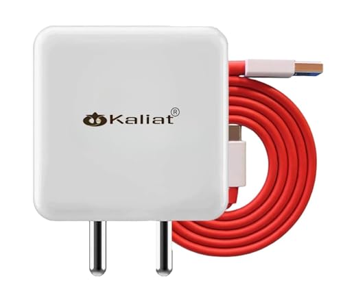 Image of KALIAT 65 Watt Fast Charger with USB Type C Cable Combo Compatible with Samsung, OnePlus 11 /11R /10 /10 Pro, Realme, redmi, Oppo Mobile, Dash, Warp, Vooc, Supervooc & Other Type C Charging Adapter white