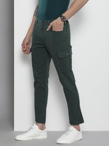 Image of The Indian Garage Co Men Slim Fit Solid Mid-Rise Stretchable Cargos
