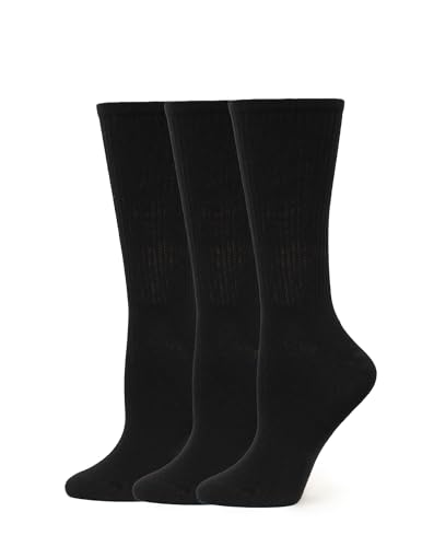 HUE Women's Casual Ribbed Must-Have Crew Lightweight Athletic Socks 3 Pair Pack