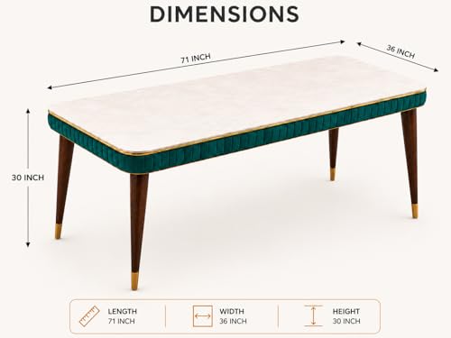 Image of WOODEN SPACE 6-Seater Wooden Dining Table Set | Nano Composite Marble Top | Solid Wood Base | Modern Dining Room Furniture with 6 Chairs (Sea Blue Grand Aura)