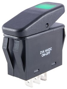 NTE Electronics 54-225W Waterproof Miniature Non-Illuminated Rocker Switch, SPST Circuit, ON-NONE-OFF Action, PC Black Neon and Led Actuator, 0.250" Quick Connect Terminal, 21 Amp, 14 VDC