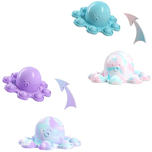 BULINGNA Double-Sided Reversible Flip Octopus Pop Fidget Blocks Toy Keychain 2 Colors Mouse Bubble Popper Keyring Autism Stress Relief Simple Dimples (2 Pack)