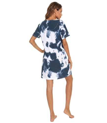 Image of ENJOYNIGHT Women Cotton Nightgown Tie Dye Nightshirt Nursing Sleepshirt