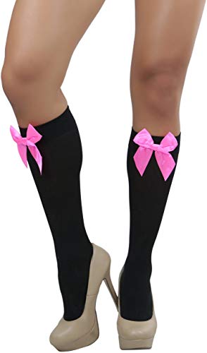 Image of ToBeInStyle Women's Opaque Knee High Nylon Fashion Socks Solid & w /Front Satin Bow