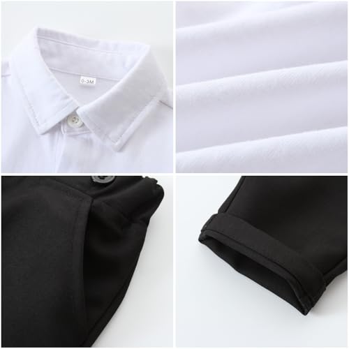 Image of SALNIER Baby Boy Suit Set Infant Formal Outfit Tuxedo | Soft Cotton Shirt Suspenders Pants Bow Tie Beret Hat 5pcs Set, For Wedding Baptism Birthday Party