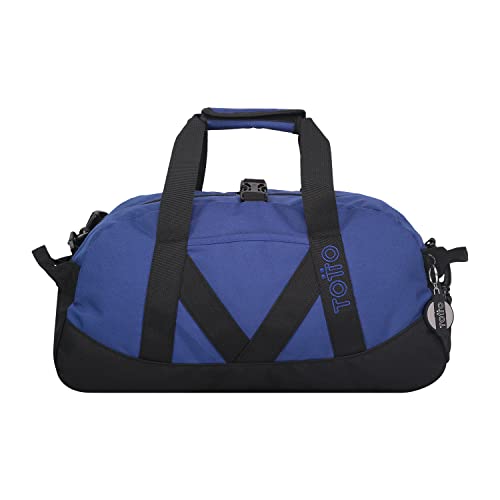 TOTTO - Bolsa de Deporte, Modelo Bungee, Dimensiones: 47 x 25 x 19, Capacidad 22 Litros, Asa de Mano y Correa Ajustable para Hombro, Argollas para Candado en Cremallera Principal, Color Azul