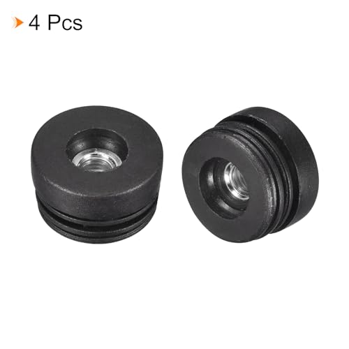 Image of uxcell 4Pcs Plastic Threaded Tube Inserts with M10 Thread, for 38mm /1.5 inch OD Round Tube, Adjustable Round Black Plastic Plug Caster Insert Chair End Caps Furniture Leg Plug