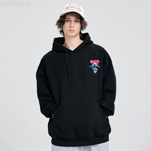 Men's Japanese Whale Graphic Hoodies Fashion Streetwear Hoodie Men Baggy Design Sweatshirt Black Pullover Mens2