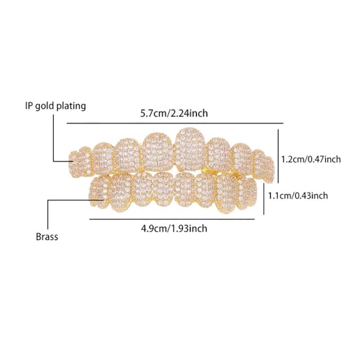 18K Gold Plated Grillz Hip Hop Teeth Grillz 10 Top & 10 Bottom Iced Out Diamond Grills for Your Teeth Grills for Men and Women Rapper Costume3