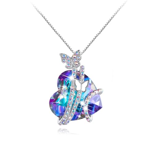 Image of SANNIDHI Butterfly Necklace Chain Necklace Alloy Heart Pendant Butterfly Fantasy Dazzling Rhinestone Necklace for Girls Valentine's Day Gift Birthday Gift Jewelry Gift for Girls