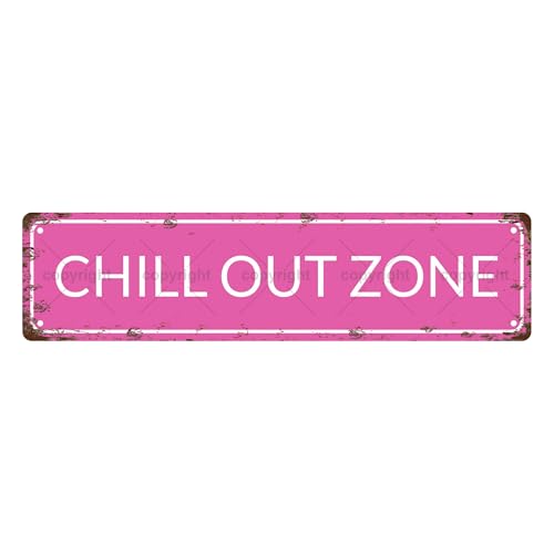 Targa in metallo vintage con scritta 'CHILL OUT ZON', cartello stradale, decorazione per la casa, decorazione per la stanza, decorazione da parete, decorazione per bagno, bar, bar, garage, 40,6 x 10,2