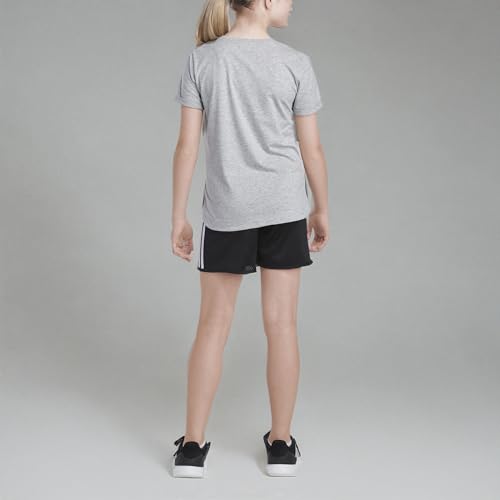 Image of adidas Girls Short Rolled Sleeve Heather Tee T Shirt, Medium Grey Heather, 6 Plus