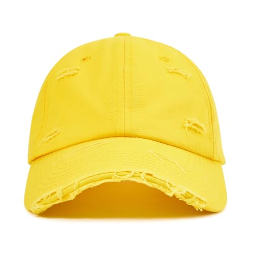 Komorebi Baseball Cap Women Hat Trucker Hats for Men Vintage Distressed Cotton Dad Hat Unisex Washed Adjusted Cap Yellow One Size