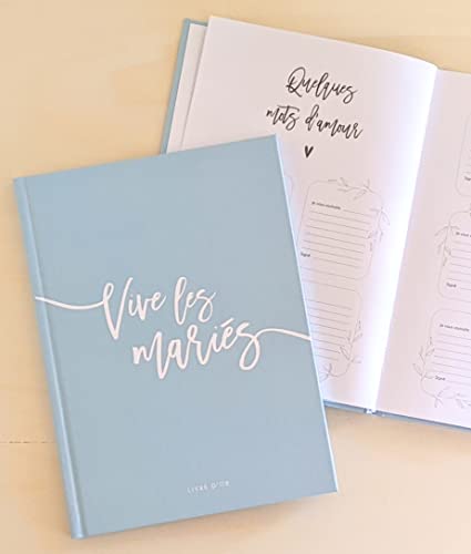 Livre d'or bleu - Livre d'or mariage pré-rempli | Vive les mariés | 68 pages, couverture rigide, 24x17cm | Livre d'or de mariage - Album de mariage