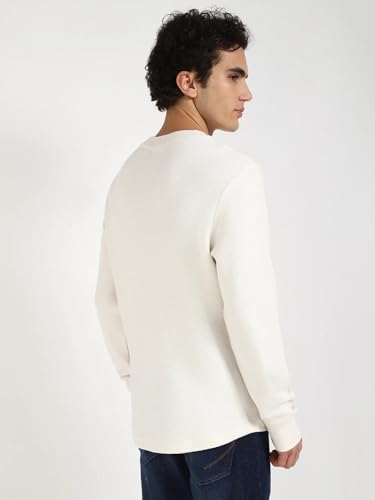 Calvin Klein Herren Sweatshirt Monologo Waffle Rundhalsausschnitt, Elfenbein (Ivory), XXS – Ansicht 3