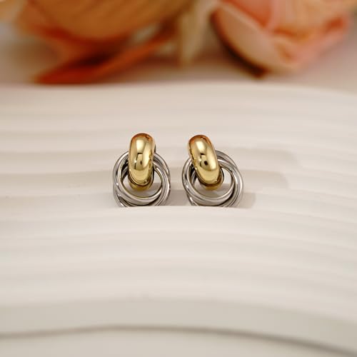NIXMAX Elegant Two-Tone Gold and Silver Knot Earrings - Lightweight Dangle Door Knocker Jewelry for Everyday Chic Style - Image 8