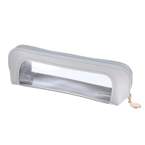 Psyqtsuary Clear Makeup Bag, PU Leather Mini Makeup Pouch Portable Makeup Brush Case Transparent Waterproof Cosmetic Organizer Pouch with Zipper for Women Home Travel Office Makeup Storage (Black) 1pcs