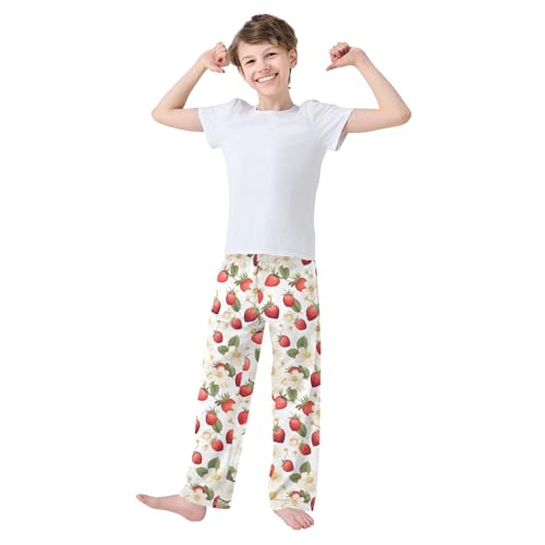 Strawberry Fruit Long Pajama Pants Elastic Waist PJ Bottoms with Pockets S A1107303
