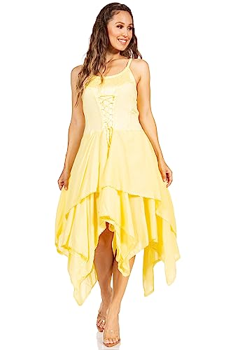 Image of Sakkas Lady Mary Jacquard Corset Style Bodice Lightweight Handkerchief Hem Dress