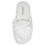Laura Ashley Women's Slippers, Plush Faux Fur Memory Foam Scuff Slide Slippers, Heart Slip On Slippers for Women, Indoor House Bedroom Shoes -Ivory/S