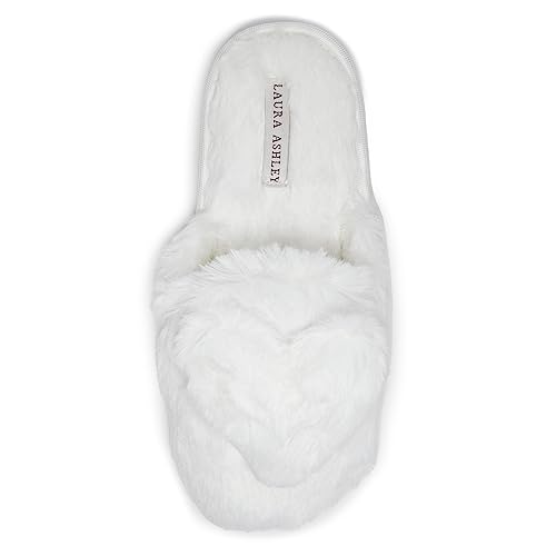 Laura Ashley Women's Slippers, Plush Faux Fur Memory Foam Scuff Slide Slippers, Heart Slip On Slippers for Women - Ladies Indoor House/Bedroom Shoes - Main Image