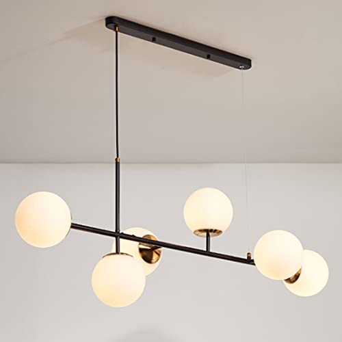 Suspension linéaire anti-éblouissement à 6 globes ambrés pour grand salon sombre