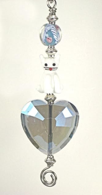 Light Blue and White Cat Glass Ceiling Fan Pull Chain/Light Pull