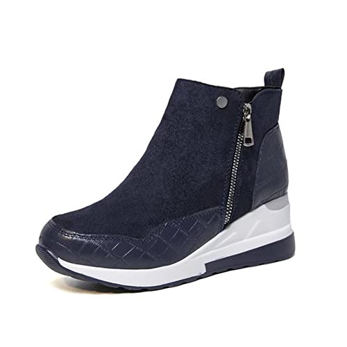 ERLINGO Bottes compensées pour femme, bottes hautes en faux daim pour l'automne et l'hiver confortables Plateforme décontractée Bout rond Fermeture éclair, bleu, 39 EU Cover