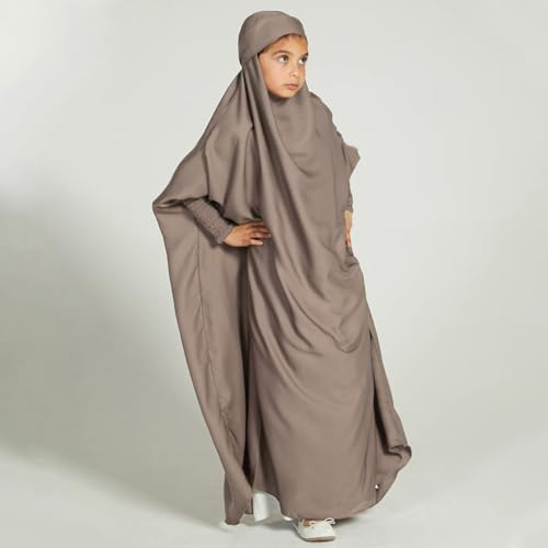 IDOPIP Muslim Dress for Girls One Piece Long Sleeve Islamic Prayer Dress with Hijab Casual Maxi Kaftan Abaya Gown Clothes2