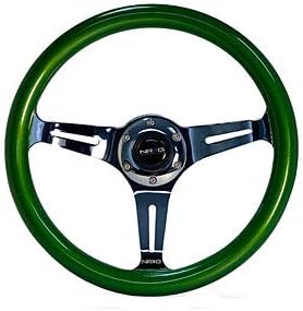 NRG Innovations ST-015CH-GN Classic Wood Grain Wheel (350mm 3 chrome spokes, green pearl/flake paint)