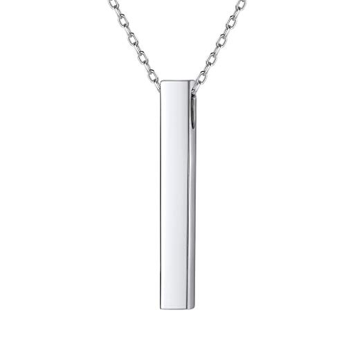 Barrenkette aus S925 Silber Dreidimensionale Ketten für Damen 3D Vertikale Quader Bar Anhänger Silberfarbe für Frauen Mädchen S925 Silber 46cm + 5cm Verlängerungskette Cover