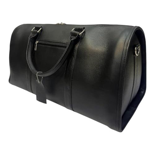 Voyager Cowhide Leather Duffel Bag – Travel & Gym Bag in Medium and Large (Dark Brown, Caramel Brown, Black). (Black, Large)